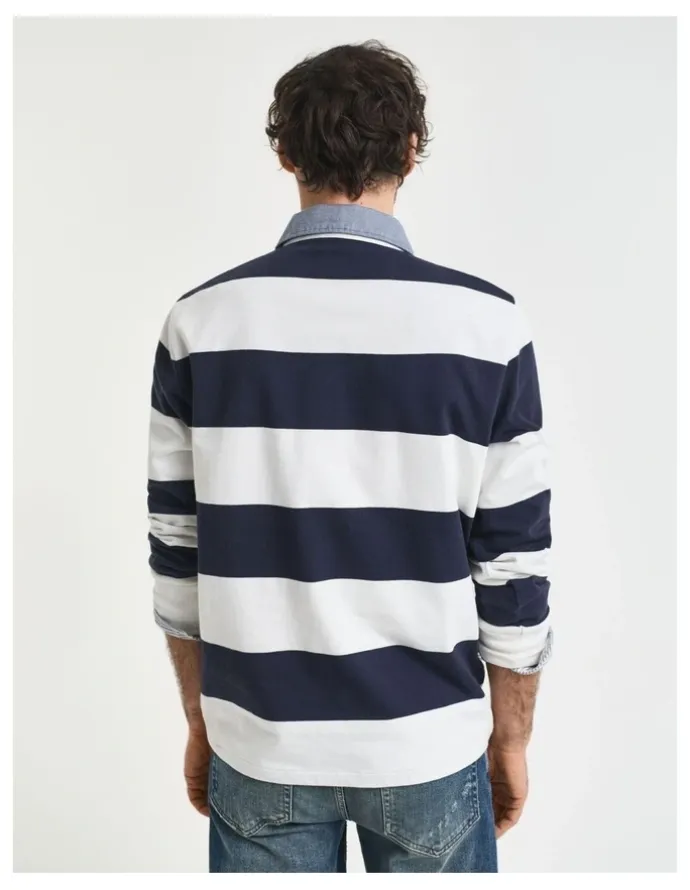 Gant Chambray Collar Striped Heavy Rugger T-shirt in Eggshell