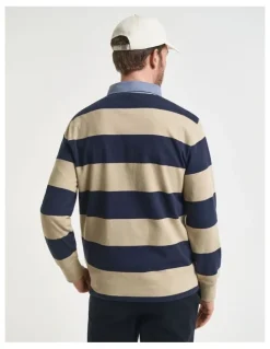 Gant Chambray Collar Striped Heavy Rugger in Woody Beige