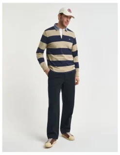 Gant Chambray Collar Striped Heavy Rugger in Woody Beige