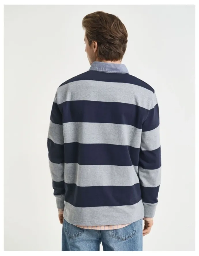Gant Chambray Collar Striped Heavy Rugger in Grey Melange