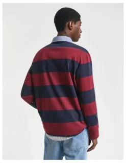 Gant Chambray Collar Striped Heavy Rugger in Plumed Red