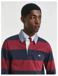 Gant Chambray Collar Striped Heavy Rugger in Plumed Red
