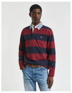 Gant Chambray Collar Striped Heavy Rugger in Plumed Red