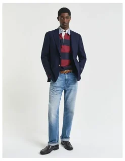 Gant Chambray Collar Striped Heavy Rugger in Plumed Red
