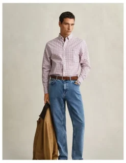 Gant Checked Classic Poplin Shirt in Rose Red