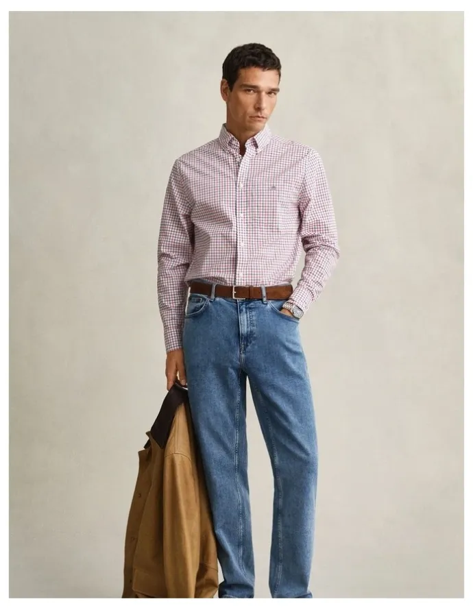 Gant Checked Classic Poplin Shirt in Rose Red