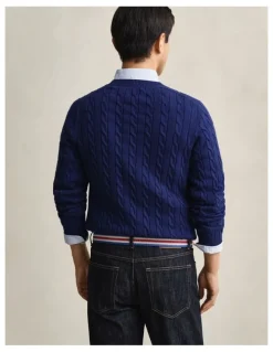 Gant Cotton Cable Crewneck in Rich Navy