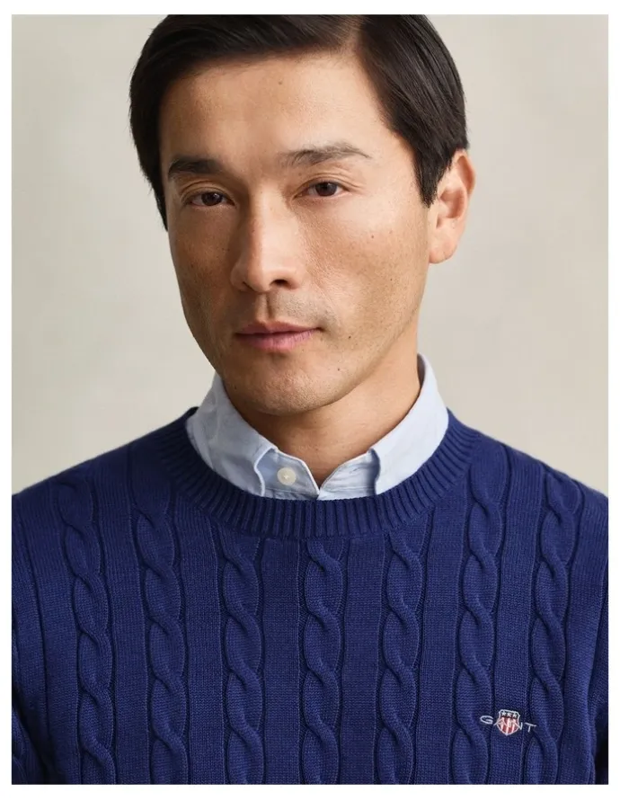Gant Cotton Cable Crewneck in Rich Navy