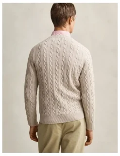 Gant Cotton Cable Crewneck in Oat Melange
