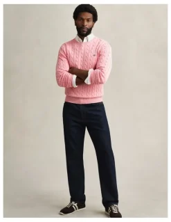 Gant Cotton Cable Crewneck in Washed Pink