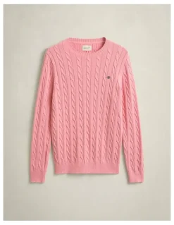 Gant Cotton Cable Crewneck in Washed Pink