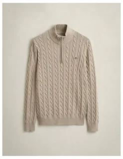 Gant Cotton Cable Half Zip in Oat Melange