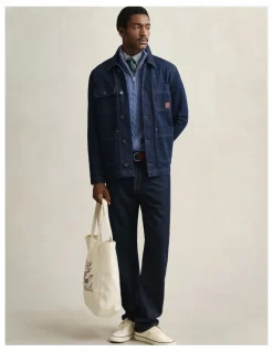 Gant Cotton Cable Half Zip Knit Sweater in Denim Blue Melange