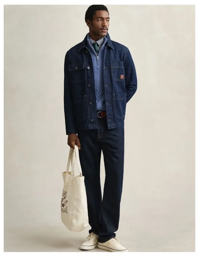 Gant Cotton Cable Half Zip Knit Sweater in Denim Blue Melange