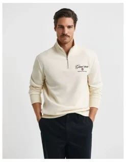 Gant 1949 Graphic Half-Zip Sweatshirt in Cream