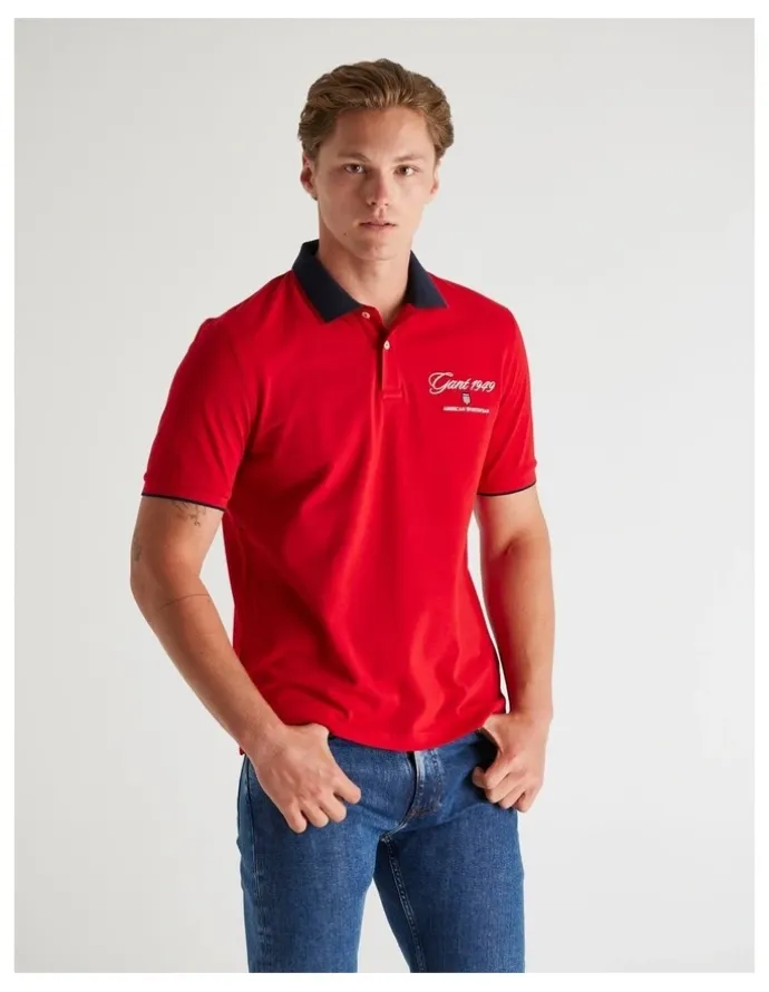 Gant Graphic Pique Polo in Ruby Red