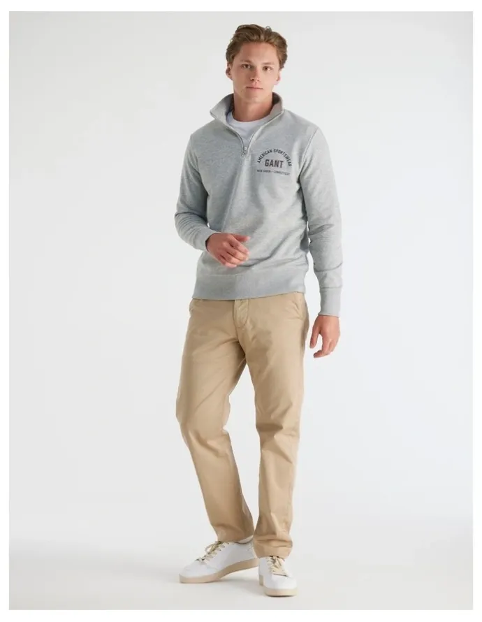 Gant Half-Zip Printed Graphic Sweatshirt in Grey Melange