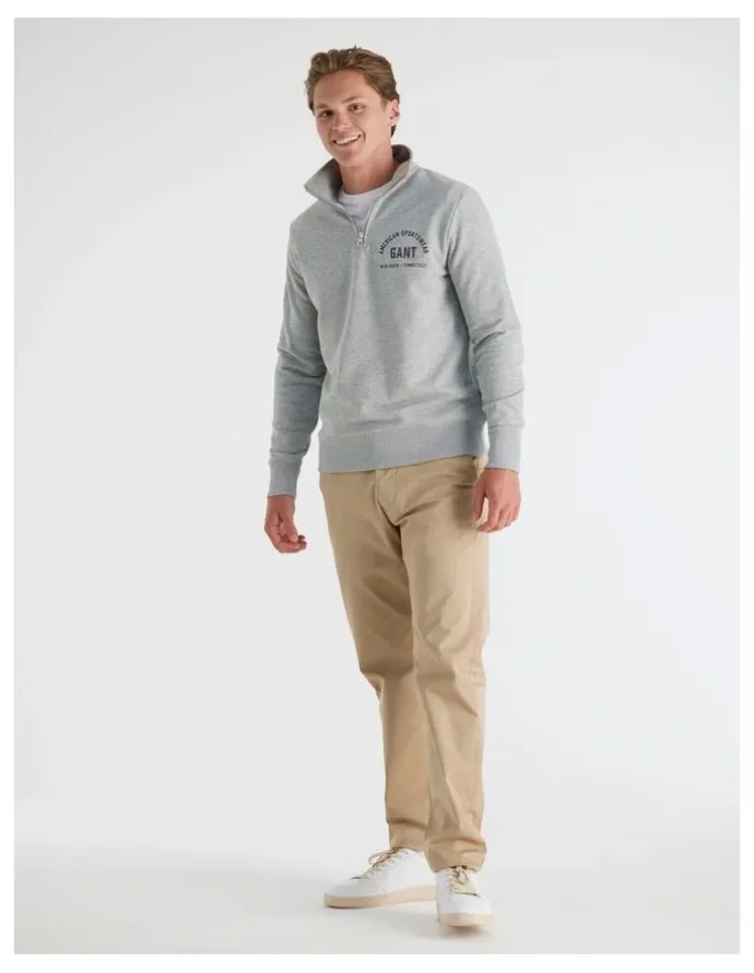 Gant Half-Zip Printed Graphic Sweatshirt in Grey Melange