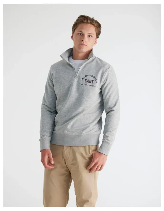 Gant Half-Zip Printed Graphic Sweatshirt in Grey Melange