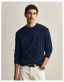 Gant Indigo Cable Knit Sweater in Rich Navy