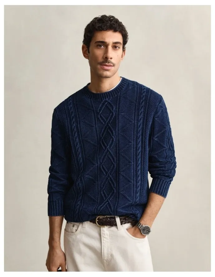Gant Indigo Cable Knit Sweater in Rich Navy