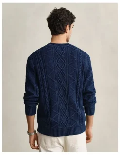 Gant Indigo Cable Knit Sweater in Rich Navy