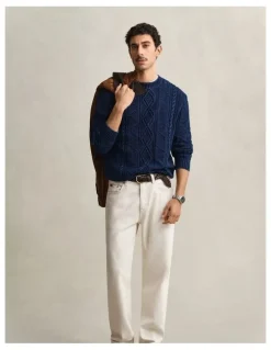 Gant Indigo Cable Knit Sweater in Rich Navy