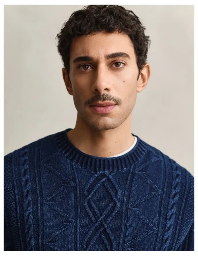 Gant Indigo Cable Knit Sweater in Rich Navy