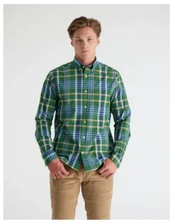 Gant Regular Fit Classic Poplin Check Shirt in Forest Green