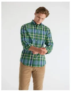 Gant Regular Fit Classic Poplin Check Shirt in Forest Green