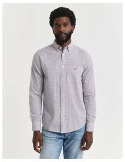 Gant Regular Fit Micro Checked Classic Poplin Shirt in Plumped Red