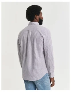 Gant Regular Fit Micro Checked Classic Poplin Shirt in Plumped Red