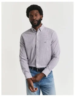 Gant Regular Fit Micro Checked Classic Poplin Shirt in Plumped Red