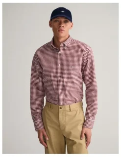 Gant Regular Fit Poplin Gingham Shirt in Plumped Red