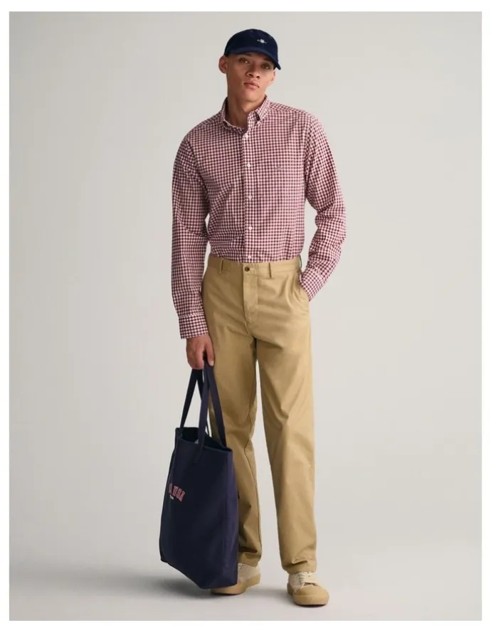 Gant Regular Fit Poplin Gingham Shirt in Plumped Red
