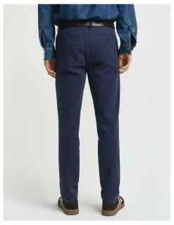 Gant Slim Fit Cotton Herringbone Pants in Evening Blue