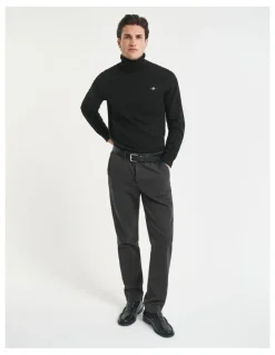 Gant Slim Fit Cotton Herringbone Pants in Antracite