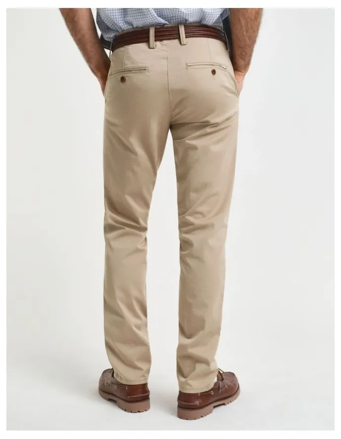 Gant Slim Fit Twill Chinos in Dark Khaki