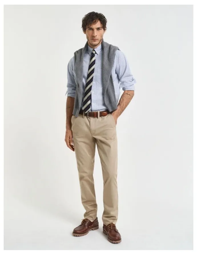 Gant Slim Fit Twill Chinos in Dark Khaki