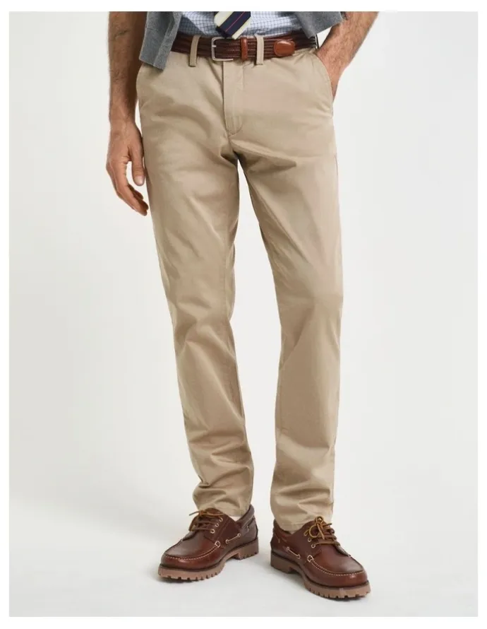 Gant Slim Fit Twill Chinos in Dark Khaki