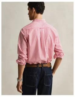 Gant Striped Classic Poplin Shirt in Rose Red