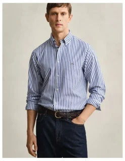 Gant Striped Classic Poplin Shirt in College Blue