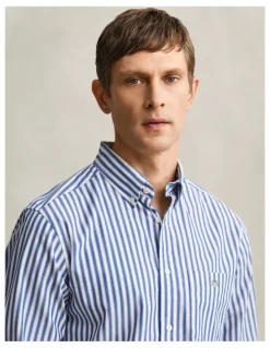 Gant Striped Classic Poplin Shirt in College Blue