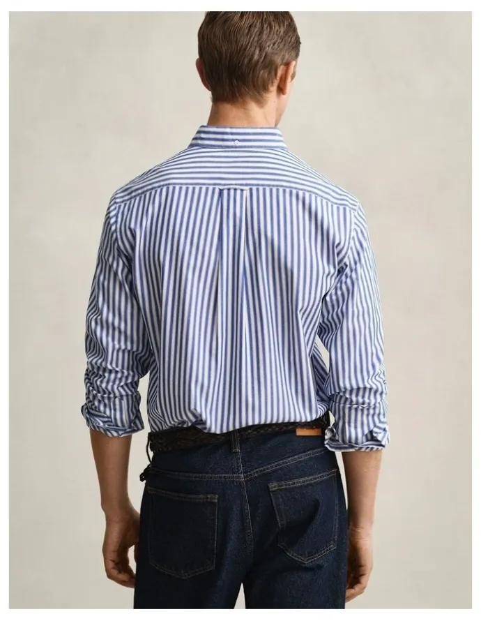 Gant Striped Classic Poplin Shirt in College Blue