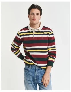 Gant Striped Heavy Rugger T-shirt in Tartan Green