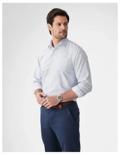 GAZMAN Non-Iron Dobby Mini Check Long Sleeve Shirt in Navy