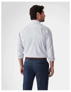 GAZMAN Non-Iron Dobby Mini Check Long Sleeve Shirt in Navy