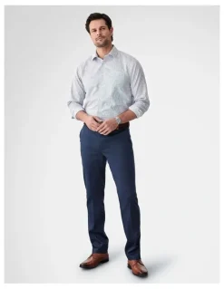 GAZMAN Non-Iron Dobby Mini Check Long Sleeve Shirt in Navy