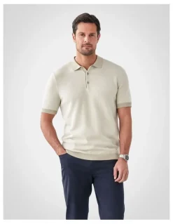 GAZMAN Birdseye Knit Polo in Stone