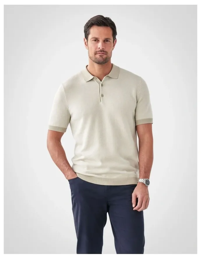 GAZMAN Birdseye Knit Polo in Stone
